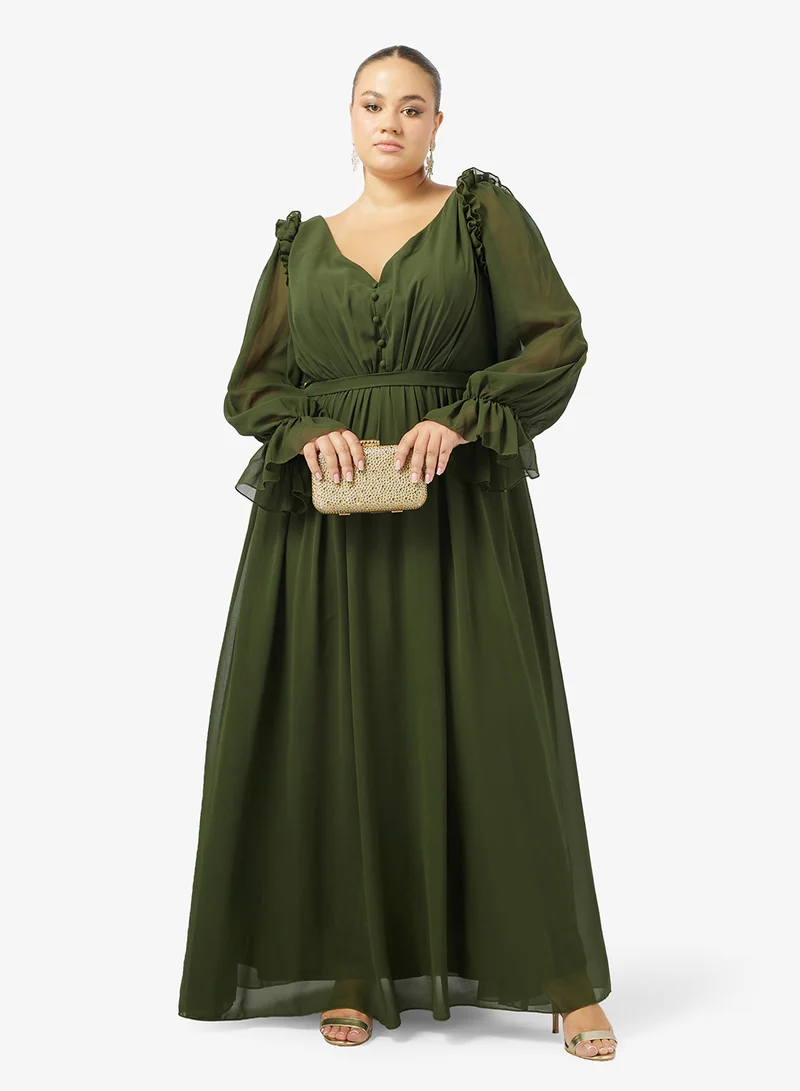 Khizana  Plus Size A-line Dress Wih Sheer Sleeves for Women | Best Price UAE